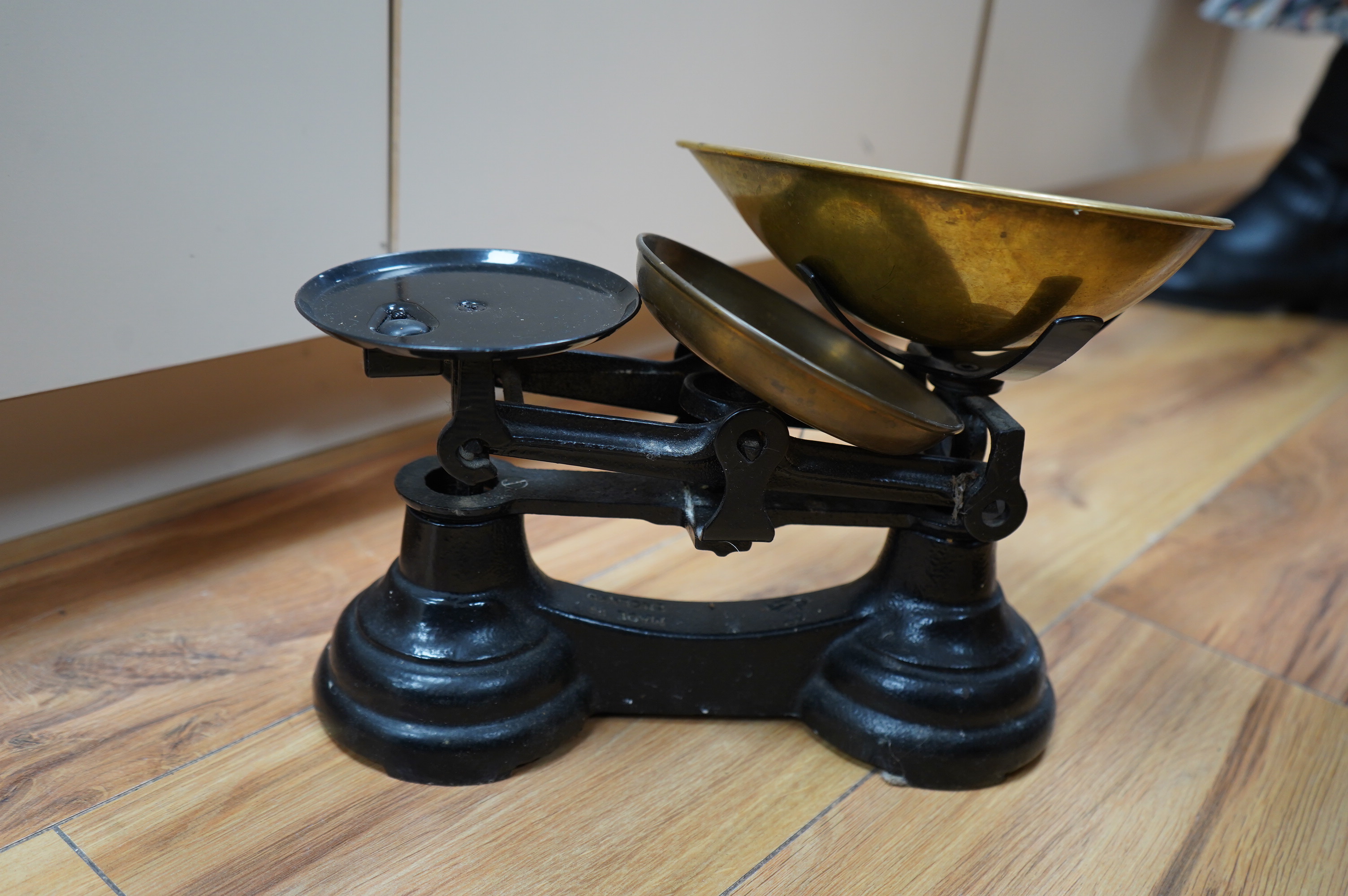 A copper and brass weather vane, warming pan and sundry metalware. Condition - poor to fair